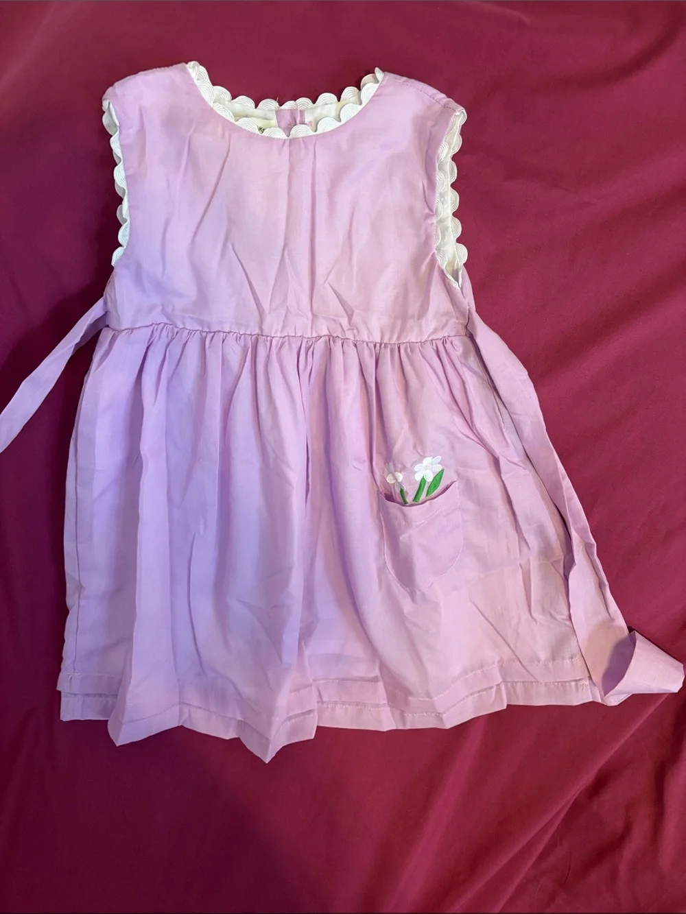 Sleeveless Lavender Smock Dress with Floral Pocket